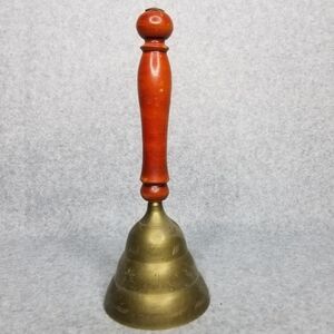 Vintage‎ Brass Bell Wood Handle  8.5"H Made in India
